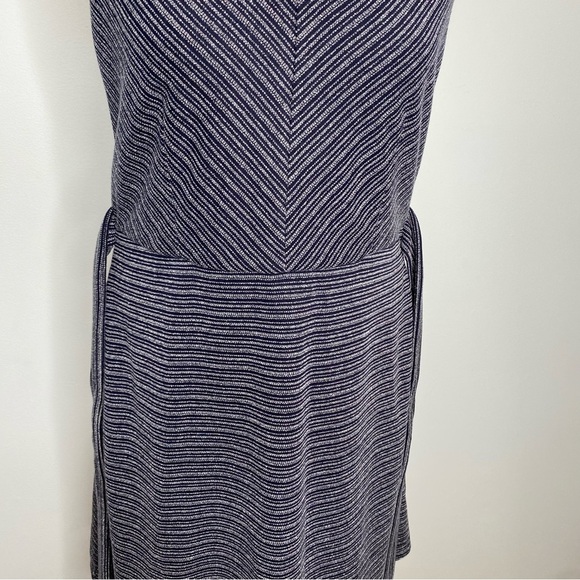 Loft Navy White Striped Textured Tie Waist Pocket Dress - Picture 6 of 11